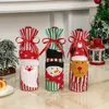 Décorations de Noël Verres à vin sans tige extérieures Bouteille de couverture de bouteille Sacs-cadeaux Santa Snowman Covers avec cordon