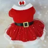 Собачья одежда Рождественское платье для питомца блестящая сетка Санта -Клаус милая девочка одежда красные платья кошка
