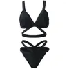 Menas de banho feminina Terno de natação feminino Summer Passe as férias de uma noite européia e americana sexy de três pontos Biquíni Body Black Swimsuit