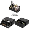 Caixas de armazenamento Organizador de maquiagem 3 peças estojo cosmético com 6 gavetas (preto)