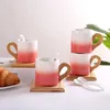 Cups Saucers 200ml Creative Cup with Bamboo Handle and TrayPorcelain Breakfast Milk Coffee Tea MugKitchen Water DrinkwareTeacupCoffee Mug