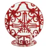 Assiette de steak en porcelaine, tasse de café et soucoupe aux couverts chinois, plateau de nourriture occidentale avec motif rouge