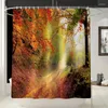 Badmattor Scenic Printed Mat and Shower Curtain Set 4st Modern Mattor Anti Skid Badrumsmattor Toalett Fot PAD