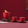Teaware Sets High Quality Red Ceramic Tea Custom Teapot And Cup Set Handmade Gaiwan Teacup Suit Customized Portable Beauty