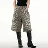Pantaloni da donna alta strato leopardo stampato a media-rise un ossex denim retro streetwear club pantaloni da donna