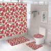Rideaux de douche rouges de rideau de fleurs de rose rouge Ensemble de toilettes non glissées couvercle de couvercle de bain de bain imperméable en polyester tissu de salle de bain 12 crochets