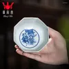 Ensembles de ferware Zhongjia Kiln Ceramic Cup Jingdezhen Chai Blue et White Personnage Drawn Child Huit Square Tea Master