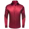 Herrklänningskjortor Hi-Tie Red Burgogne Navy Royal Blue Silk Men Lapel Jacquard Lång ärmdräkt Skjorta Blus för manlig bröllopsverksamhet
