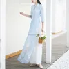 Ethnic Clothing 2024 Vietnam Aodai Fairy Temperament Dress Chinese Exquisite Floral Jacquard Art Vestido Hollow Out Slim Ao Dai Split