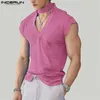 As camisetas masculinas incerun no topo 2024 moda coreana de moda em vaca em videira vil de decote em V Camiseta Casual Clubwear