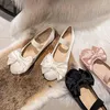 Casual Shoes Sweet Women/Girl's Bowknot Ballet Flats Round Toe Soft Bottom Loafers Female Pink Silk Ballerina Bow Moccasins Big Size 43