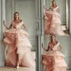 2020 Azziosta Różowe sukienki balowe A Ruffles Swep Train High Low Designer Evening Sukienka Suknia koktajlowa Suknie koktajlowe 276b