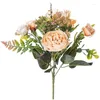 Flores decorativas retro artificial rosa noiva Bouquet Autumn Wedding Party Decoration Home Decoração Falsa Flor Peony Hydrangea Vaso Decoração