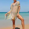 Fringe Fringe Pift Tassel Crochet Beach Cover Ups For Women Hollow Out Voir à travers Wear Dress Bikini Cover-ups 2024