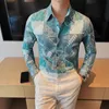 Camisas de Hombre högkvalitativa herrskjorta koreanska lyxkläder smal passande långärmad blommor tröjor för män stora storlekar 4xl