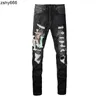 jeans designer mens AM jeans purples jean pants for men ripped embroidery pentagram patchwork for trend brand motorcycle pant skinny mens trousers
