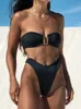 Kvinnors badkläder sexiga kvinnors bikini brasilianska baddräkt Push Up Bra Bikini Set Two-Piece Baddräkt Hög midja stranddräkt Solid baddräkt J240510