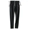 Jeans pour femmes femmes sexy taille haute zipper skinny croix croix bandage long pantalon crayon en denim slim pantalon stretch