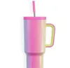 Water flessen gradiënt kleur 40oz mok tuimelaar met handvat geïsoleerde deksels stro roestvrijstalen koffiekopje voor huishoudelijke reis thermisch 0513