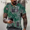 Herr t -skjortor Circuit Board Electronic Chip CPU Graphic for Men Clothing Tee 3D Print Motherboard Mainboard Short Sleeved Tops