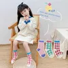 Kids Socks 1-9 Year New Childrens Socks Black and White Checkered Childrens Socks Breathable Soft Cotton Boys and Girls Sports Socks Crew Socks d240513