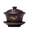 Ensembles de voiles de thé faits à la main Gaiwan Yixing Zisha Kungfu Set Set Floral sculpté marqué Tureen Cup Bow