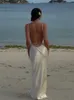 Dwuczęściowa sukienka elegancka biała bez pleców satynowa satynowa dla kobiet seksowna bez rękawów sukienki na bal