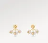 Box Gold Earrings Stud Earrings 보석 디자이너 여성용 화이트 플라워 이어링 디자이너 보석 파티 결혼식 기념일 선물