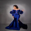 Arabisch Aso Ebi Royal Blue Mermaid Avondjurken Lange mouwen Gerichte prom -jurken Taffeta Formele feest tweede receptie jurken Zj884 268P