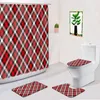 Shower Curtains 4Pcs Red Blue White Grid Curtain Set Rug Toilet Lid Cover And Bath Mat Retro Plaid Lattice Bathroom Decor Accessories