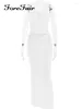 Werk jurken voorvaartjes kant 2 -delige sets pure dames witte boog gaas sexy holle crop top hook midi rok mode street club outfits
