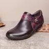 Casual schoenen Johnature echte lederen vrouwen flats rond teen 2024 handgemaakte etnische stijl Loafers retro bloemenvrouw