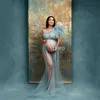 Zwangerschapsjurken Zwangerschapsfotografie Props jurken een schouder tule sexy zie thru mesh jurken zwangerschap fotoshoot dames split lange jurk t240509