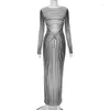 Casual jurken fanan vrouwen lange mouw o-neck gestreepte 3D geprinte bodycon midi maxi jurk 2024 sexy clubkleding avond feestvestidos