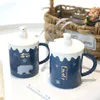 Кружки милый мультипликационные мультипликационные керамические кофейные молоко кружка с крышкой и ложкой творческий фарфоровый чашка водяной чашки.
