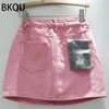 Bkquh Rhinestone Denim Mini gonne Donne Fashion Party Club Diamonds High Waist Skirt Y2K Aesthetic Corea Bottoms 240513