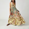 Robes décontractées imcute femmes d'été fluides smockés robe maxi noue sans manches épaule Boho Y2k Floral Beach Sund fouettes