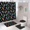Shower Curtains Watercolor Parrot Bird Curtain Set Non-Slip Rug Bath Mat Toilet Lid Cover Colorful Animal Leaves Fabric Bathroom