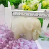 Figurines décoratives 7,5 cm en marbre blanc naturel Jade éléphant cristal sculpté animal Figurine guéris