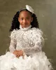 Vestidos de flor de flor branca para saias em camadas de casamento 3D vestido de baile aparelho de bola de pombo de concurso vestidos de bijas da primeira comunhão