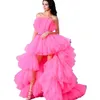 Kendall Jenner Fuchsia Pink High Low Robes de bal Lowes Robe de célébrité en tulle intime 2023 Luxury Puffy Long Pageant Robe F 2038