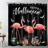 Shower Curtains Pink Flamingo And Orange Pumpkin Magic Hat Broom Funny Animals Fabric Curtain Scary Holiday Bathroom Decor Set With Hooks