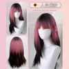 Peruk kvinnor lång hår full huvudet set internet rött skikt med medelt långt hårstil explosiv toppfärgning gradient rosa mode peruk uppsättning
