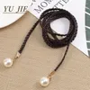 Belts Women Simple PU Leather Belt Fashion Solid Weave Waist Rope With Pearl Thin Skirt Decorative Coat Sweater Strap 2024