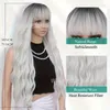 Wigs wig white straight bangs long curled hair water ripple micro curled gradient white high-temperature silk wig headband