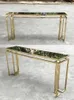 Dekorative Teller Sofa -Tische Spiegel Gold Edelstahl Basis graues Glas Tisch Tisch Wohnzimmer Eingangs Flur Lange schmal