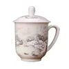 Tea Cups Large-capacity Ceramic Teacup China Jingdezhen Blue And White Porcelain Office Meeting Water Cup With Lid Kungfu