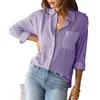 Blouses féminines 2024 Elegant Top Classic Blue Stripe Stripe Shirts Blouse Spring Summer Bouton Long Manche Basic Tops Camisas de Mujer