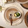 Table Mats Bohemian Round Placemat 15 pouces Fringe de jute tissée avec gland pour la salle à manger Ins Decor