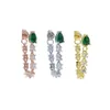 Stud Ny Teardrop Green CZ Tassel Chain Earrings Colorful Birthstone Cubic Zirconia Gold Gorgeous Double Sided Smycken J240513